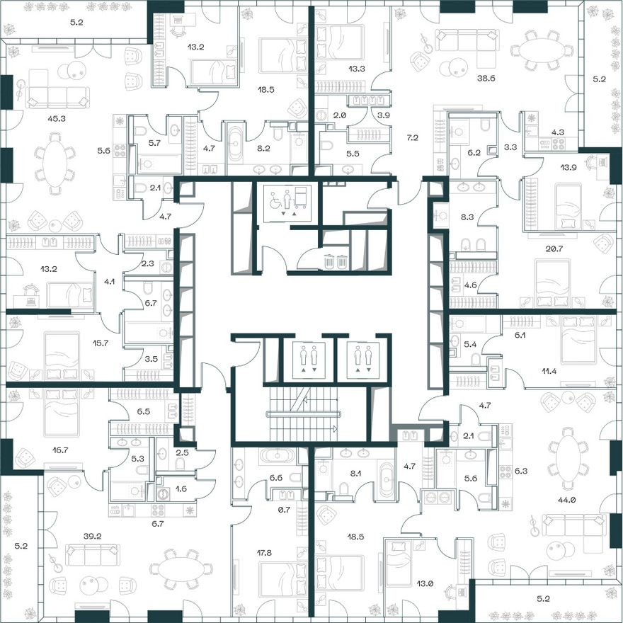 План этажа — 4к. квартира, 136.4 м²