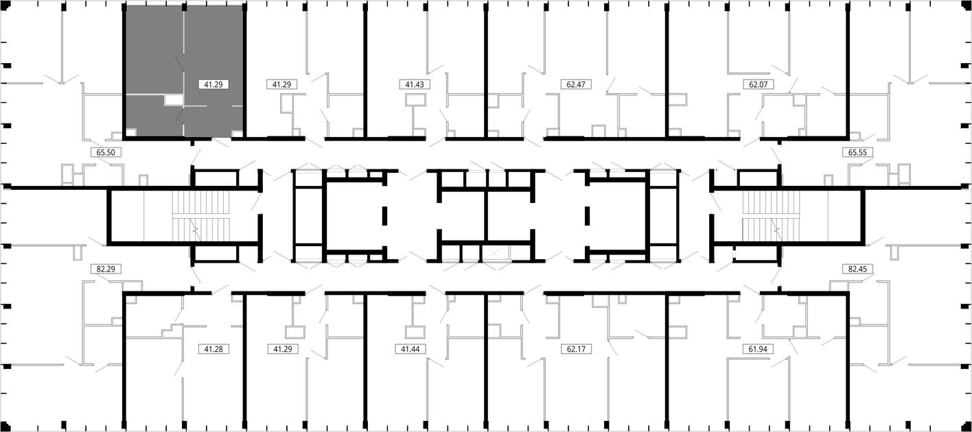 План этажа — 1к. квартира, 41.2 м²