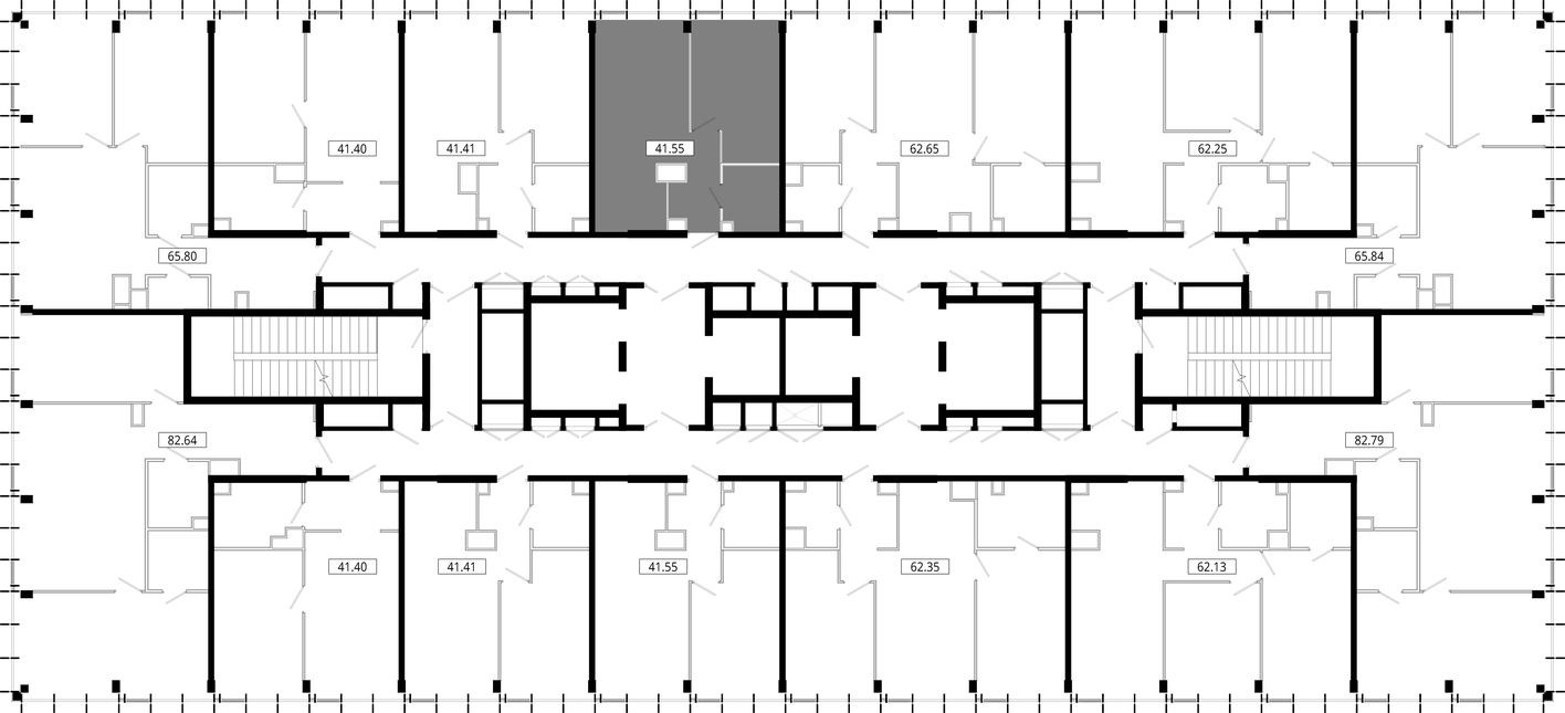 План этажа — 1к. квартира, 41.5 м²