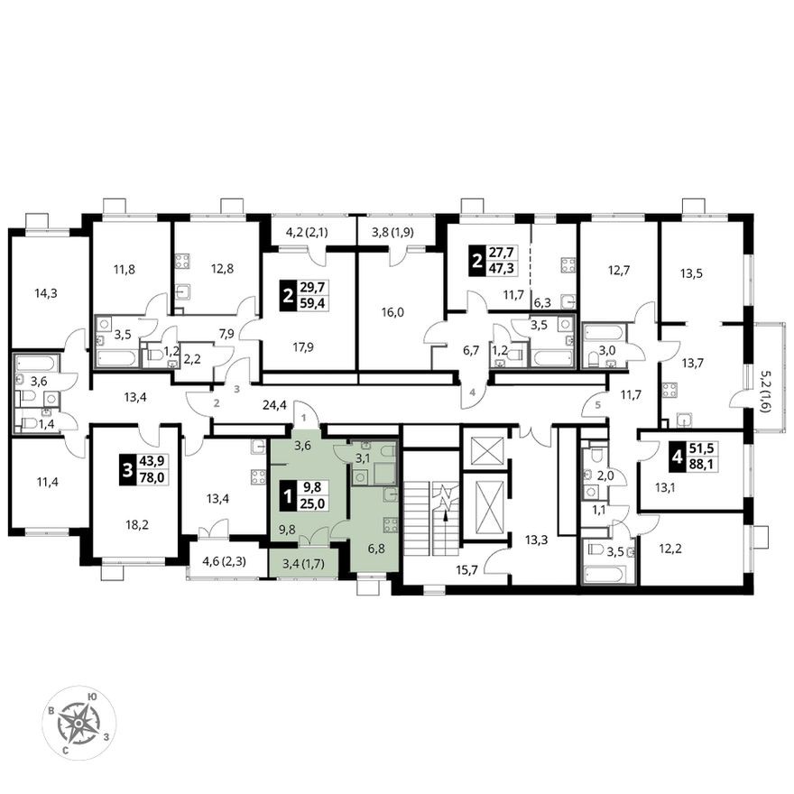 План этажа — Студия-квартира, 24.7 м²