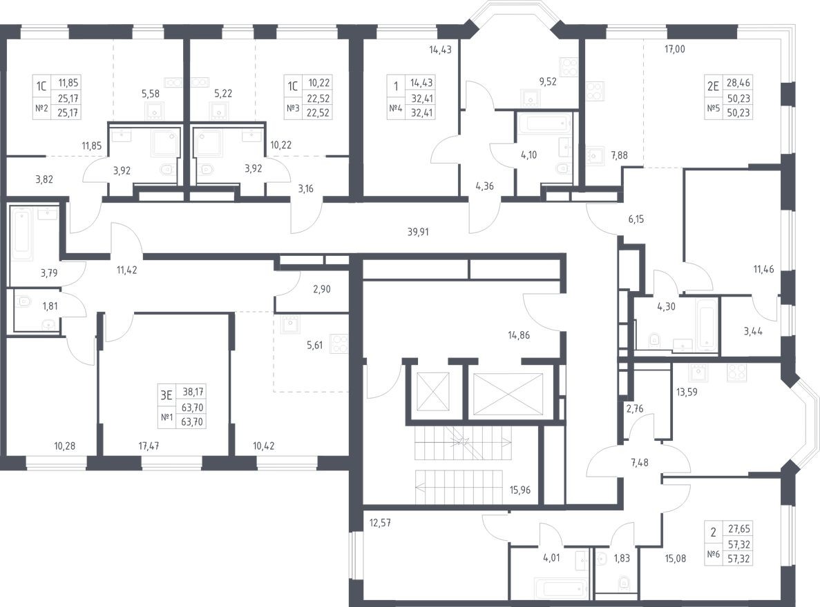 План этажа — 1к. квартира, 32.4 м²