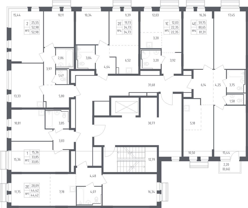 План этажа — 1к. квартира, 33.9 м²