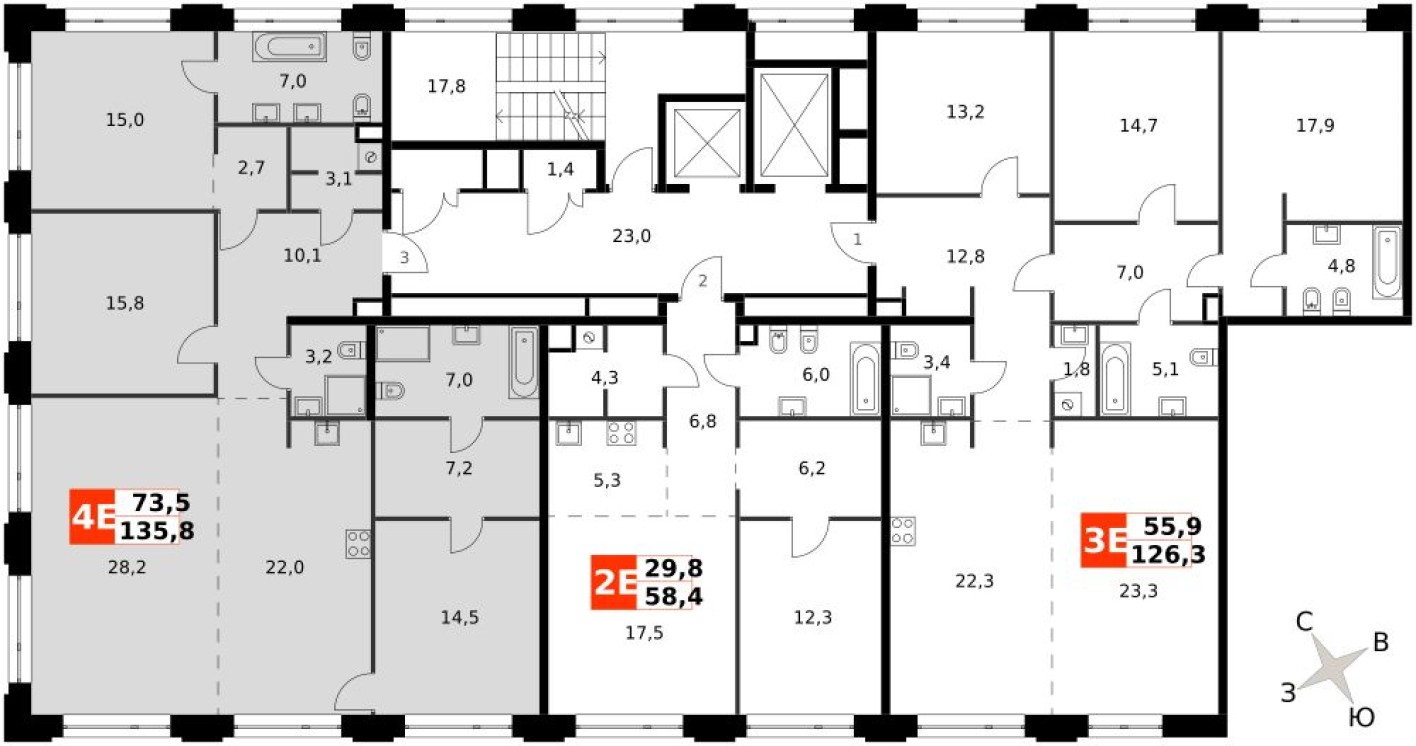 План этажа — 4е квартира, 135.8 м²