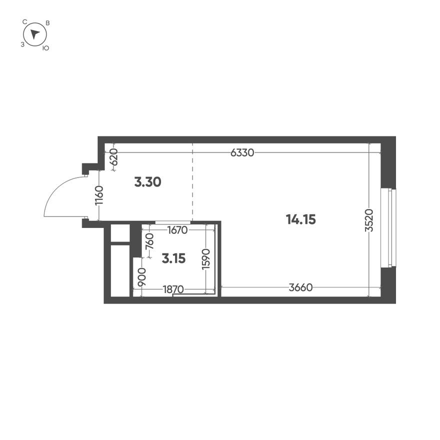 План этажа — Студия-квартира, 20.6 м²