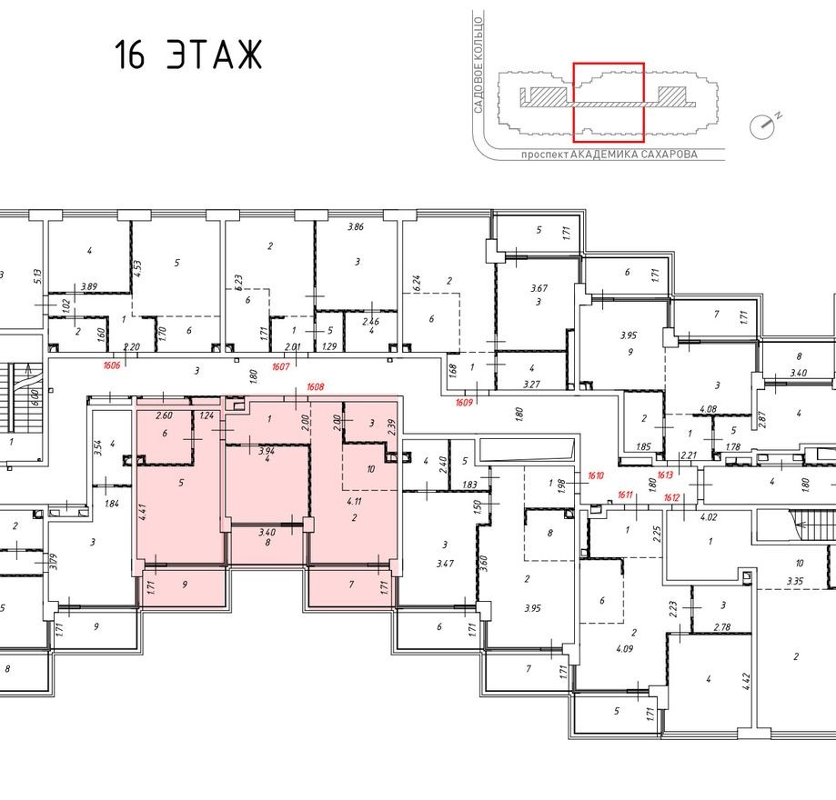 План этажа — 3к. апартаменты, 101.0 м²