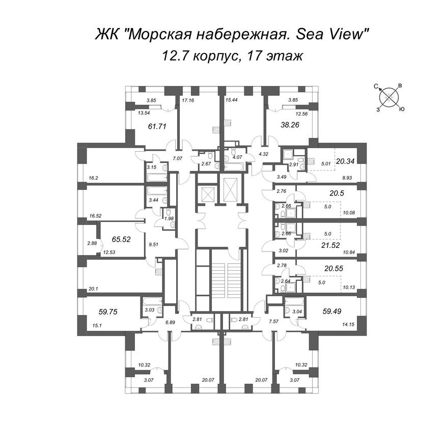 План этажа — 3е квартира, 64.8 м²
