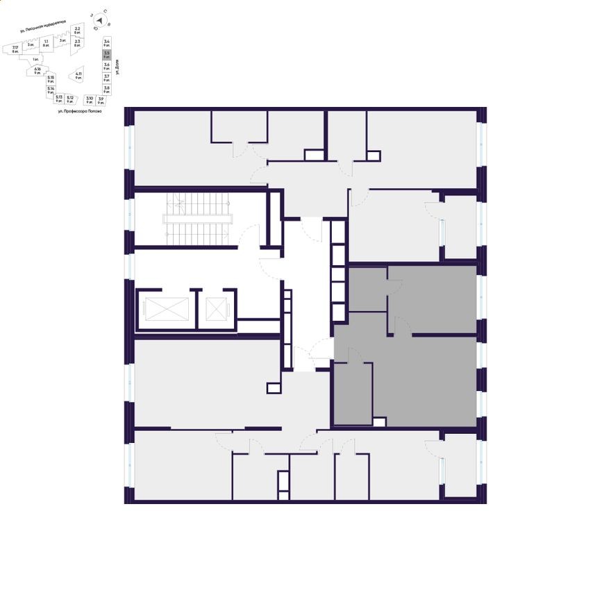 План этажа — 1к. квартира, 50.7 м²
