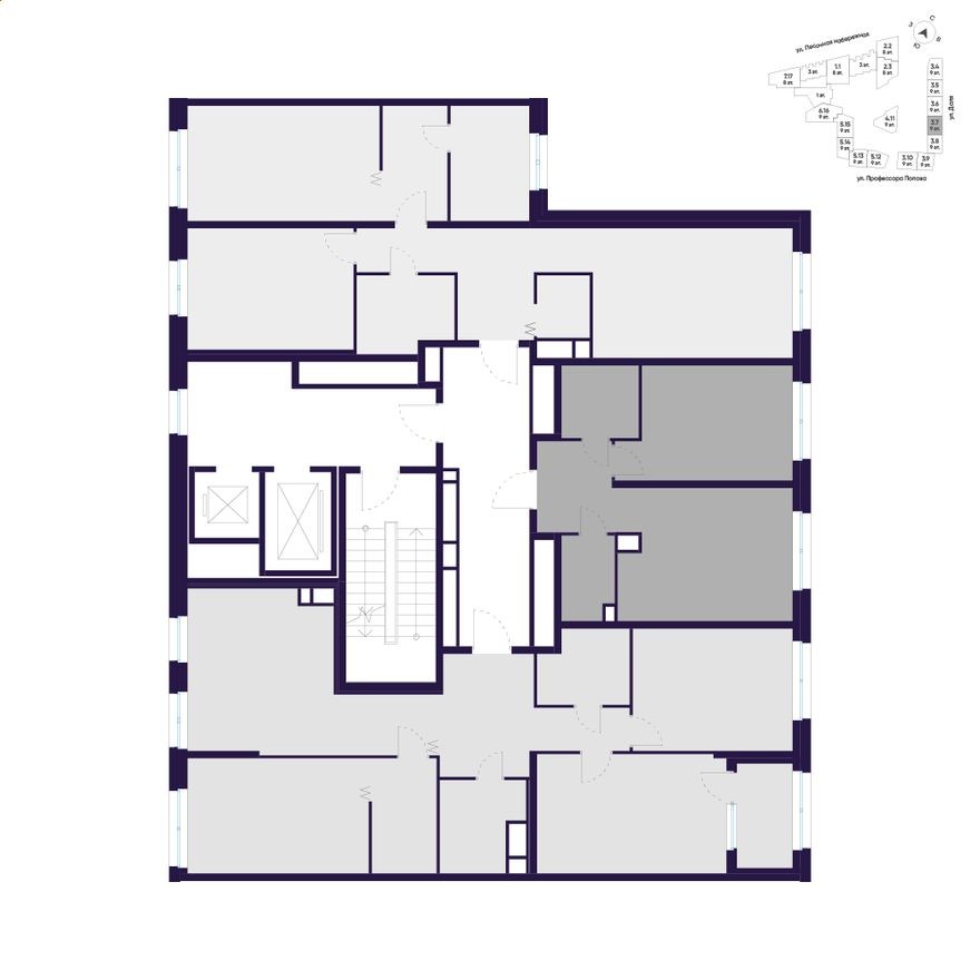 План этажа — 1к. квартира, 45.0 м²