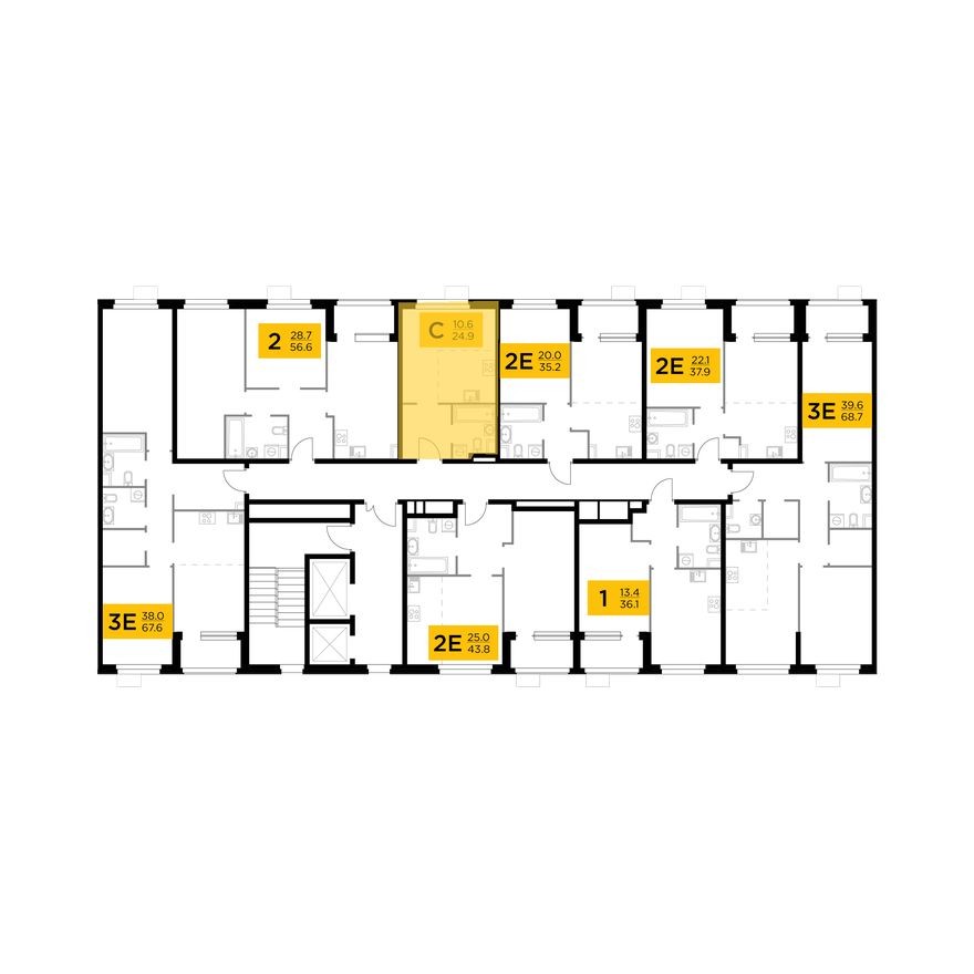 План этажа — Студия-квартира, 24.9 м²
