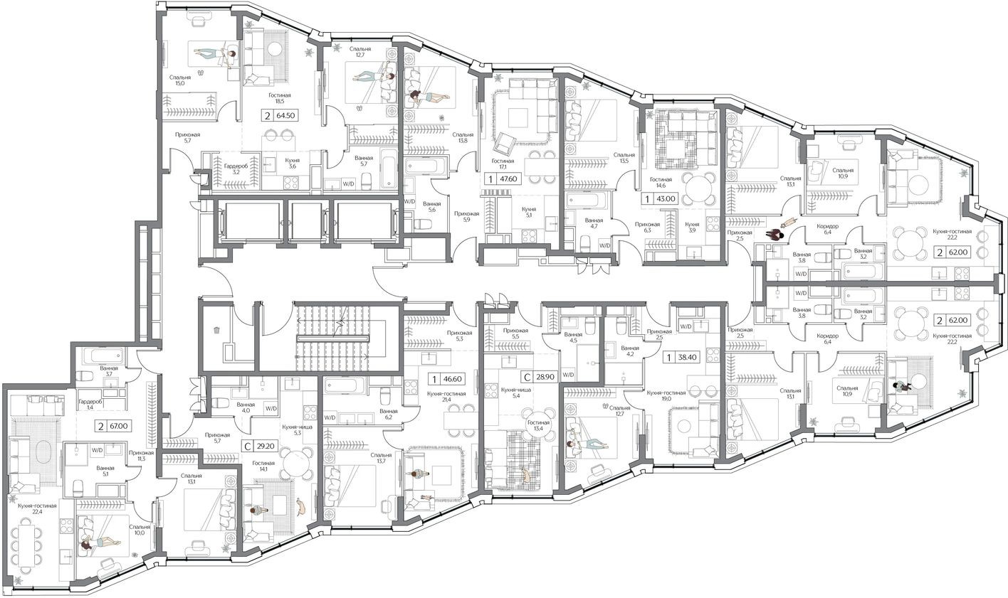 План этажа — Студия-квартира, 29.0 м²