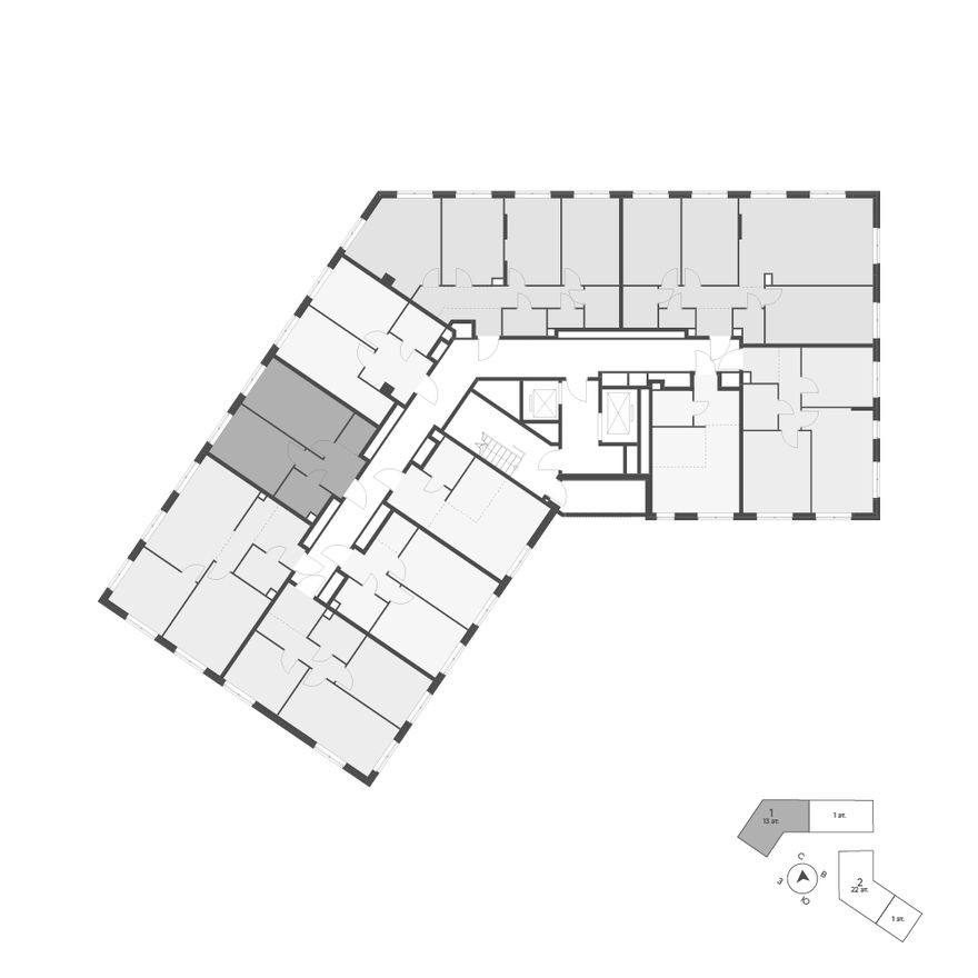 План этажа — 1к. квартира, 37.2 м²