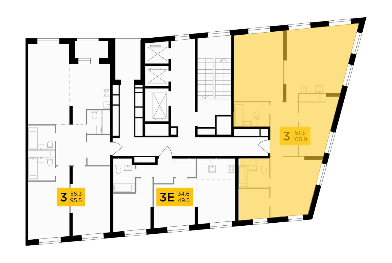 План этажа — 3к. квартира, 105.6 м²