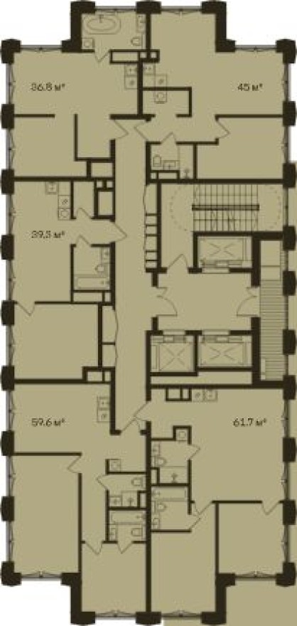 План этажа — 1к. квартира, 36.8 м²