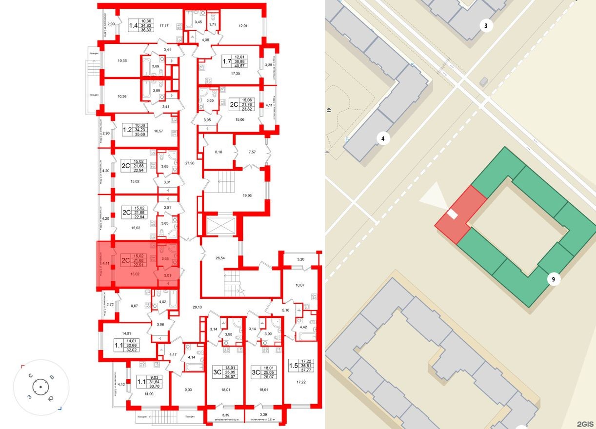 План этажа — Студия-квартира, 21.7 м²