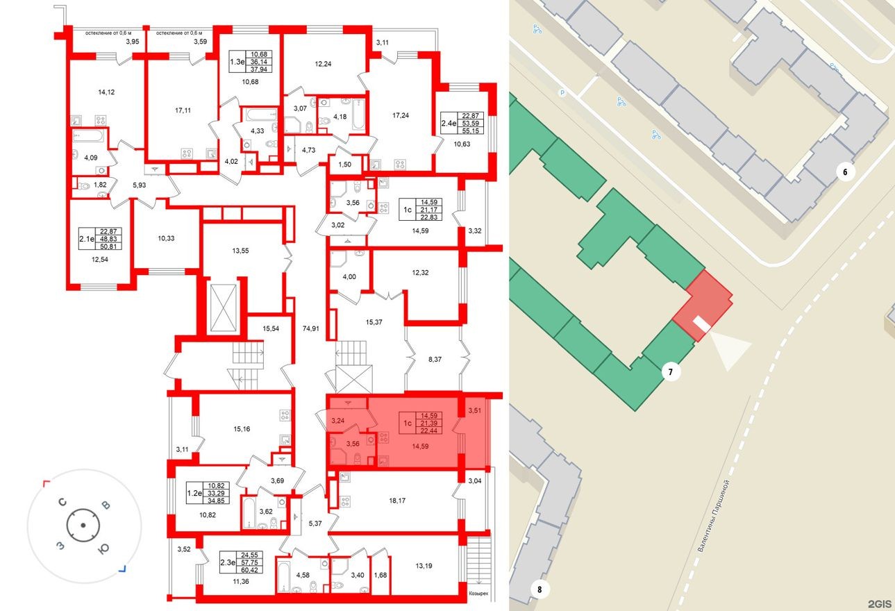 План этажа — Студия-квартира, 21.4 м²