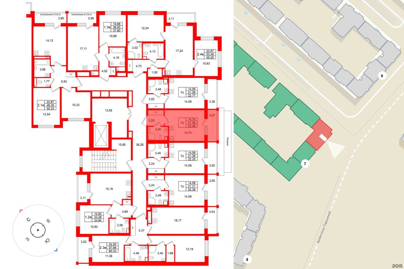 План этажа — Студия-квартира, 21.4 м²
