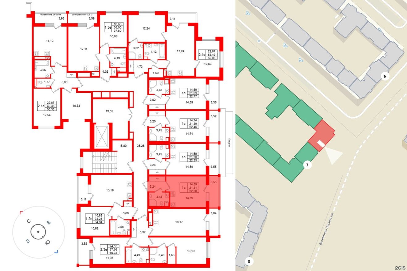 План этажа — Студия-квартира, 21.3 м²
