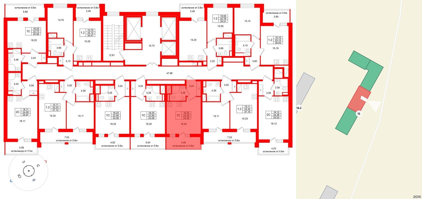 План этажа — Студия-квартира, 22.6 м²