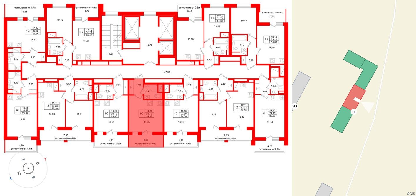 План этажа — Студия-квартира, 22.6 м²
