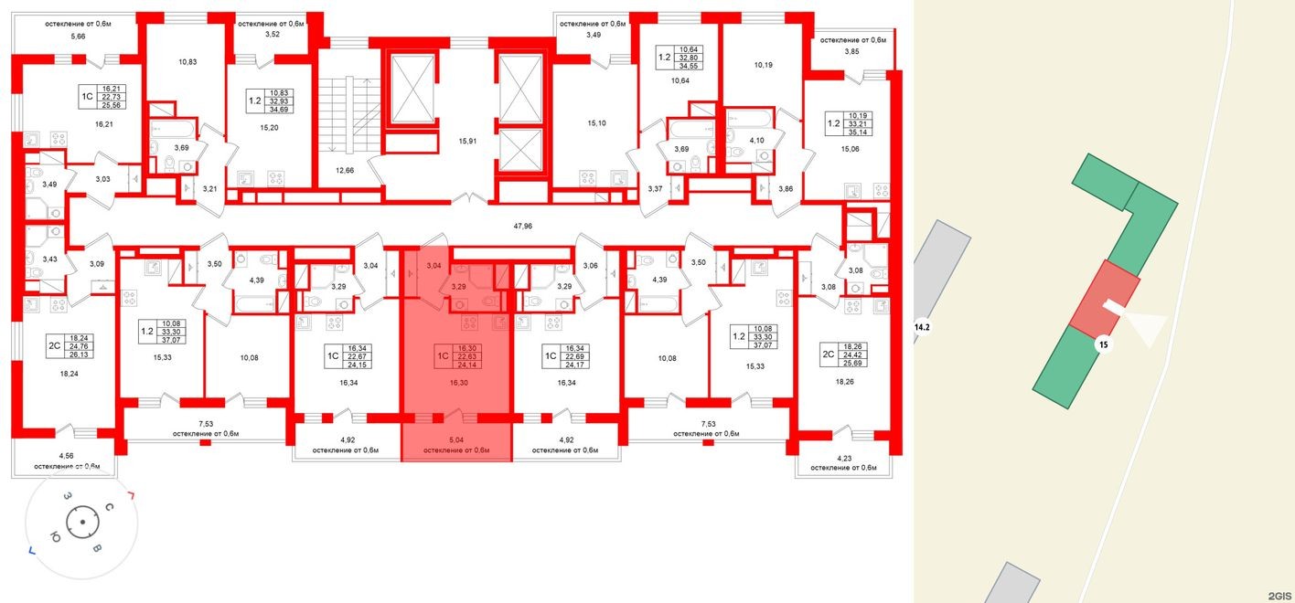 План этажа — Студия-квартира, 22.6 м²