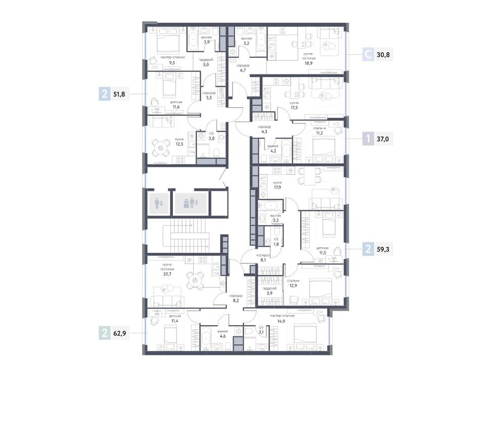 План этажа — Студия-квартира, 30.8 м²