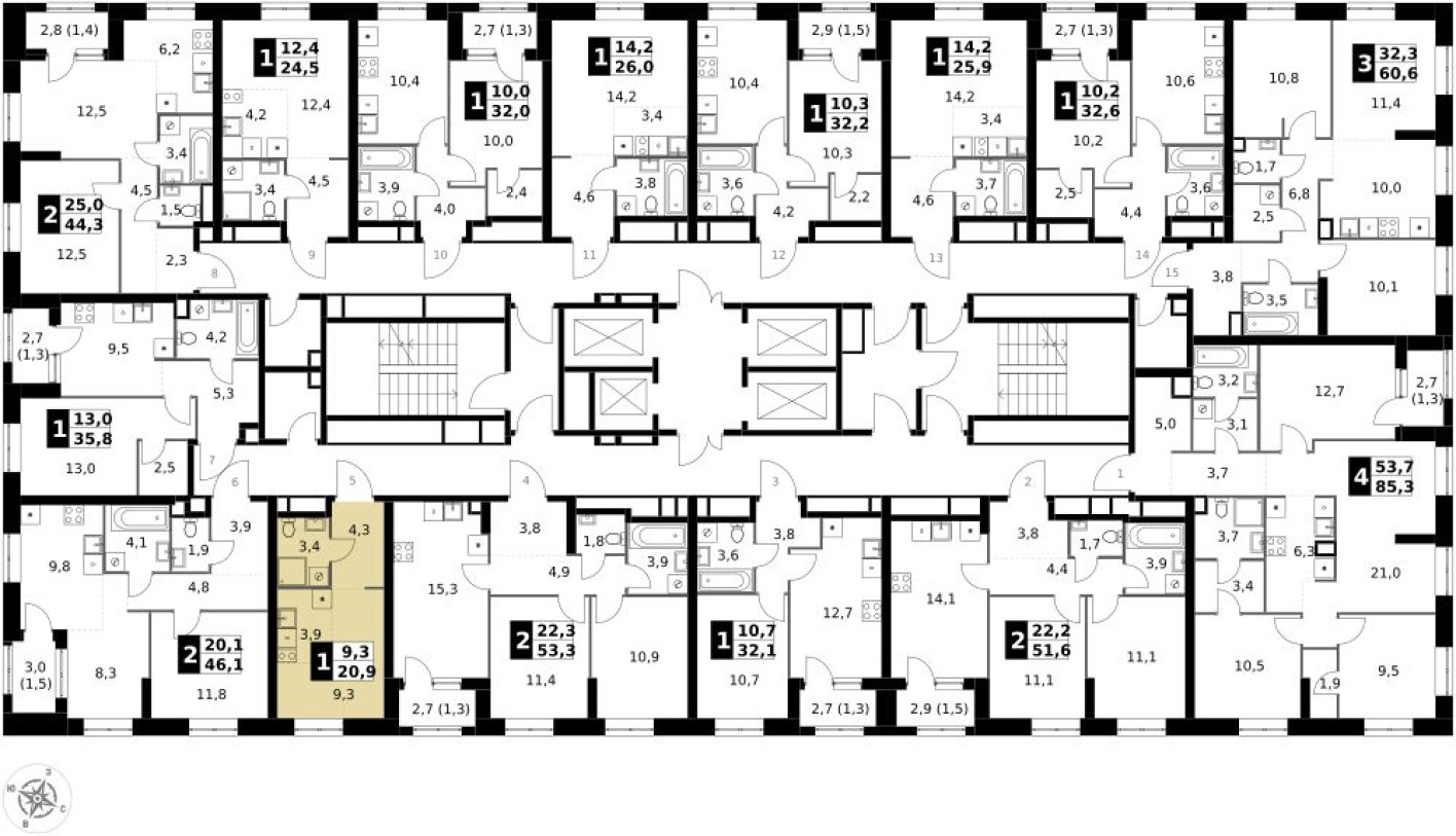 План этажа — Студия-квартира, 20.9 м²