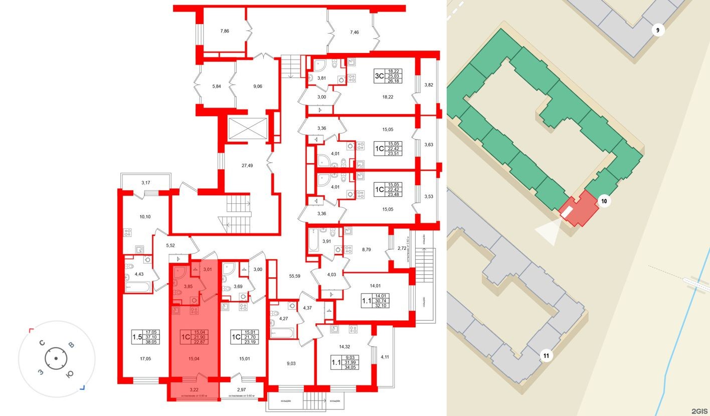 План этажа — Студия-квартира, 21.9 м²