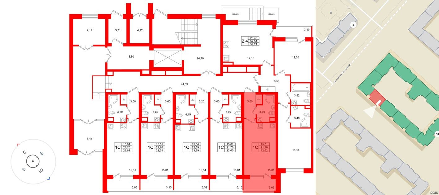 План этажа — Студия-квартира, 21.7 м²