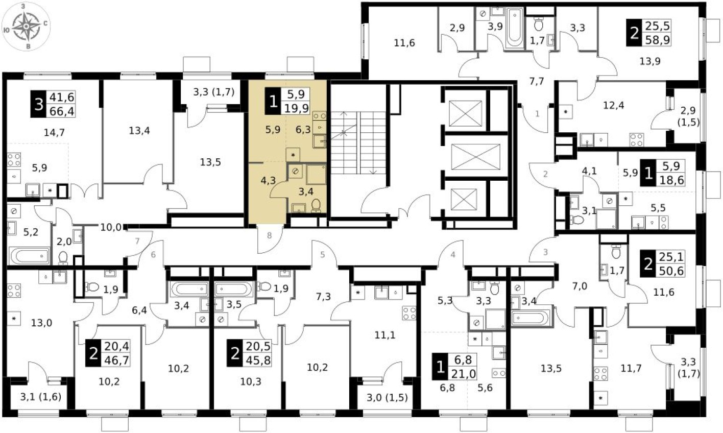 План этажа — Студия-квартира, 19.9 м²