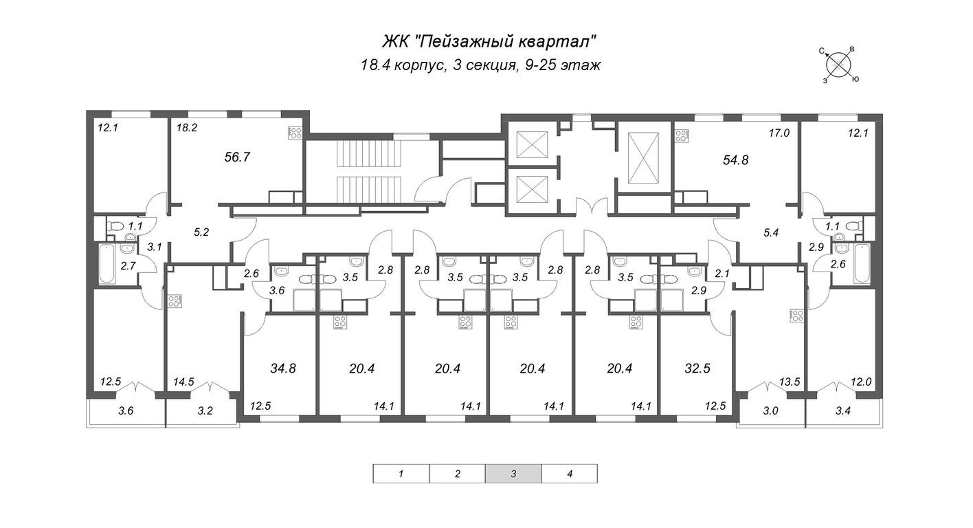 План этажа — Студия-квартира, 20.4 м²