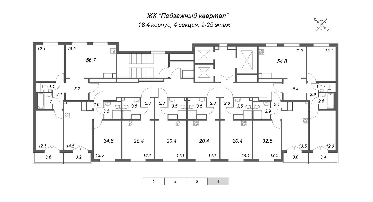 План этажа — Студия-квартира, 20.4 м²