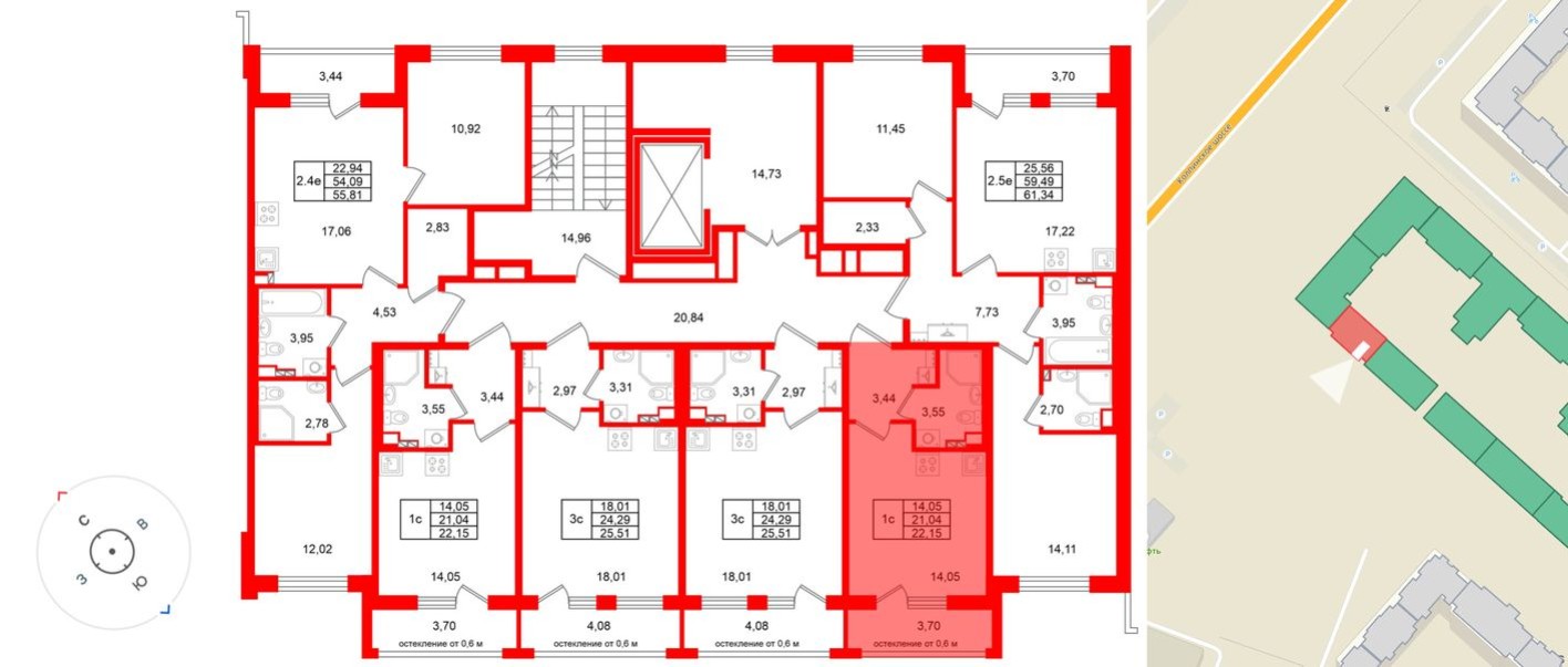 План этажа — Студия-квартира, 21.0 м²