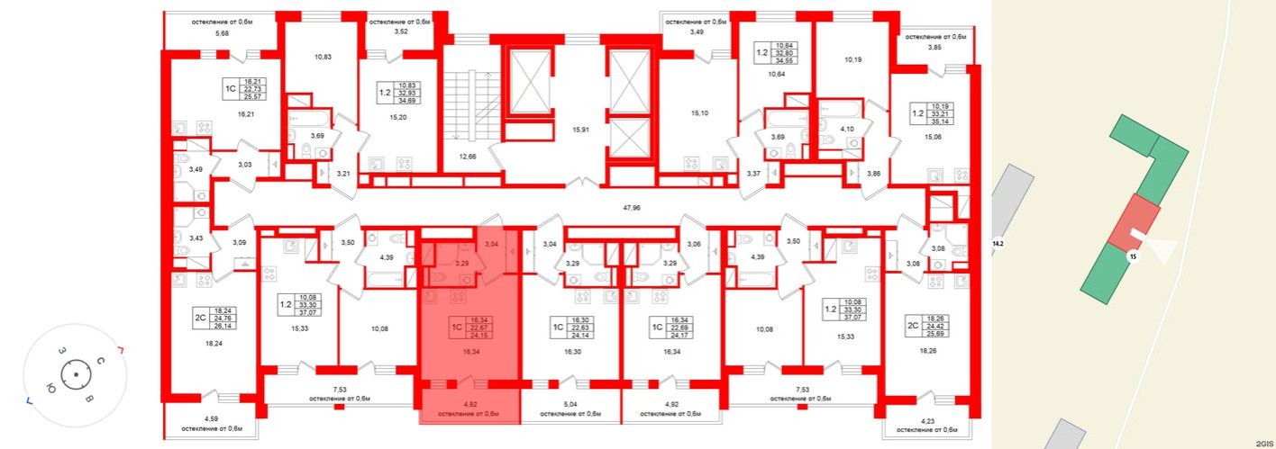 План этажа — Студия-квартира, 22.7 м²