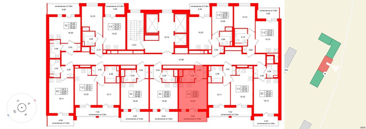 План этажа — Студия-квартира, 22.6 м²
