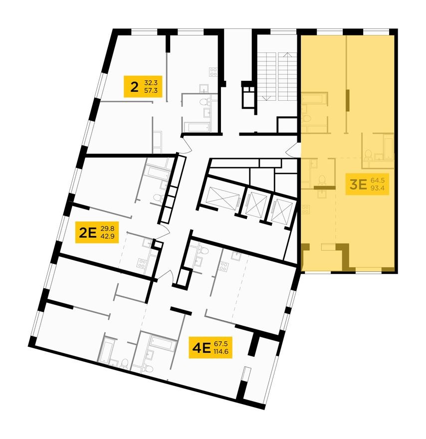План этажа — 3к. квартира, 91.5 м²