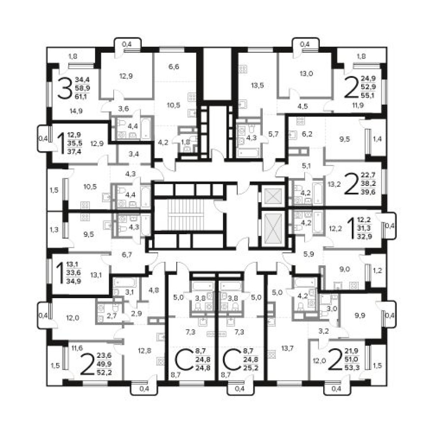 План этажа — Студия-квартира, 24.8 м²