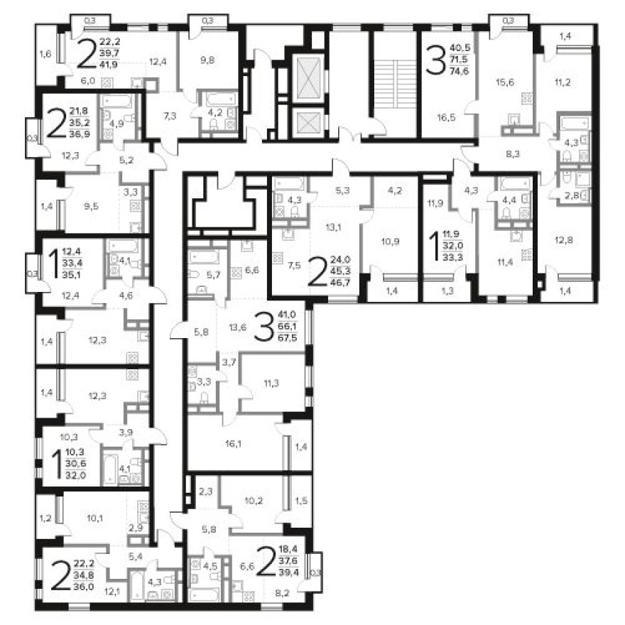 План этажа — 1к. квартира, 35.1 м²
