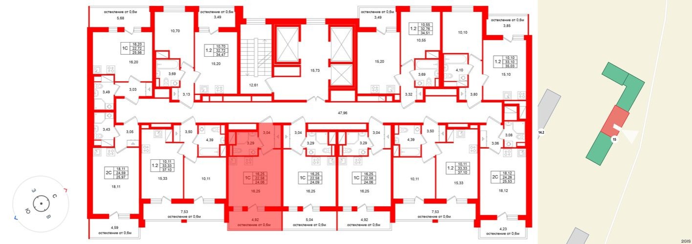План этажа — Студия-квартира, 22.6 м²