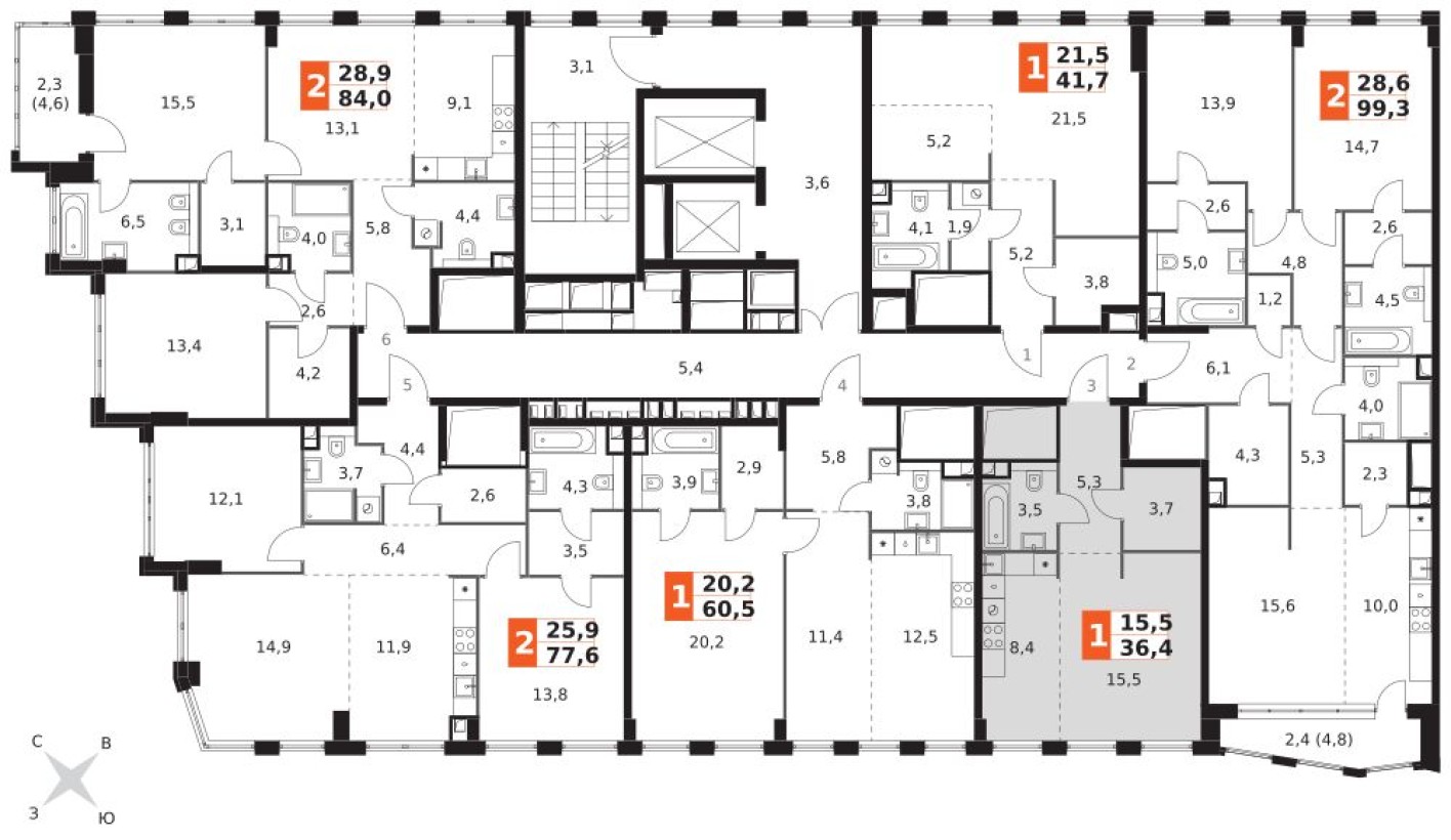 План этажа — Студия-квартира, 36.4 м²