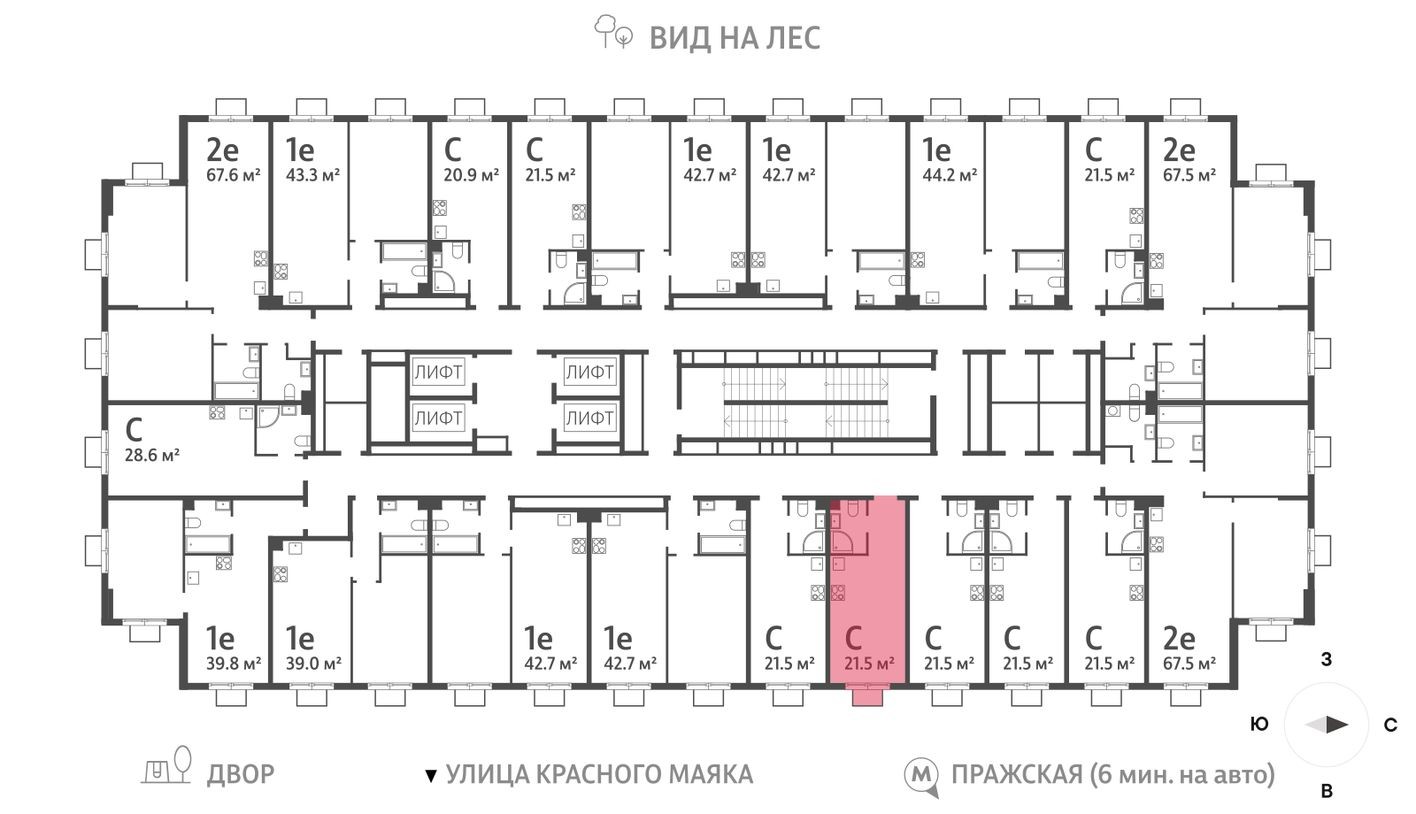 План этажа — Студия-квартира, 21.5 м²