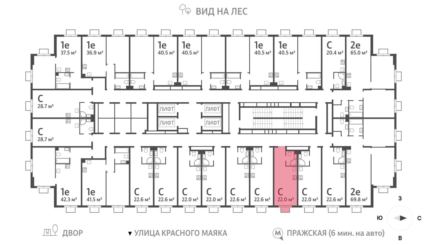 План этажа — Студия-квартира, 22.0 м²