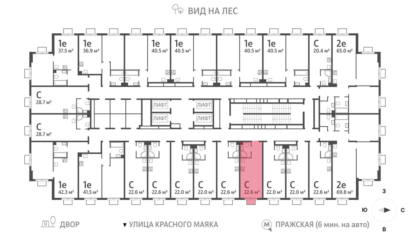 План этажа — Студия-квартира, 22.6 м²