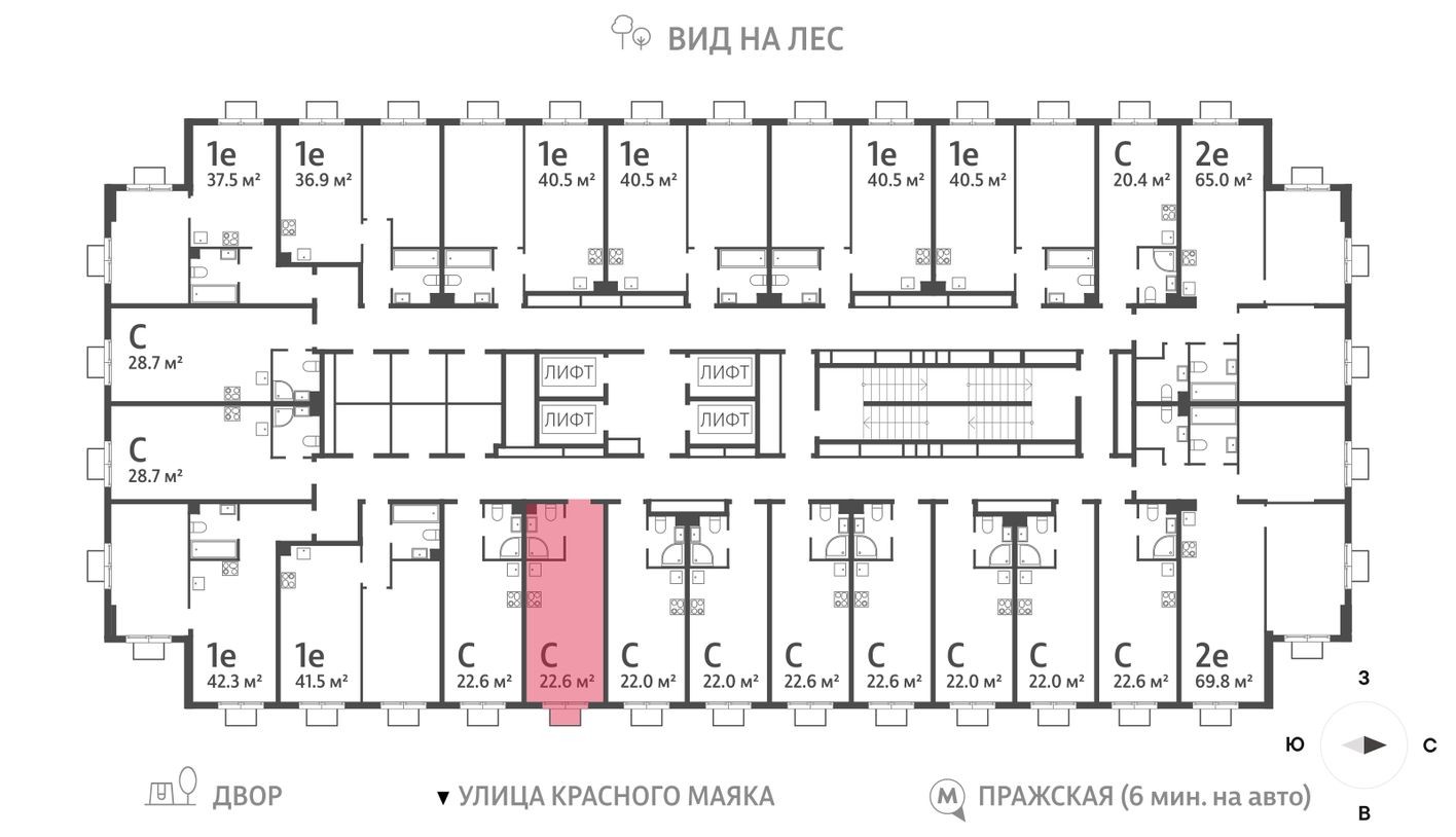 План этажа — Студия-квартира, 22.6 м²