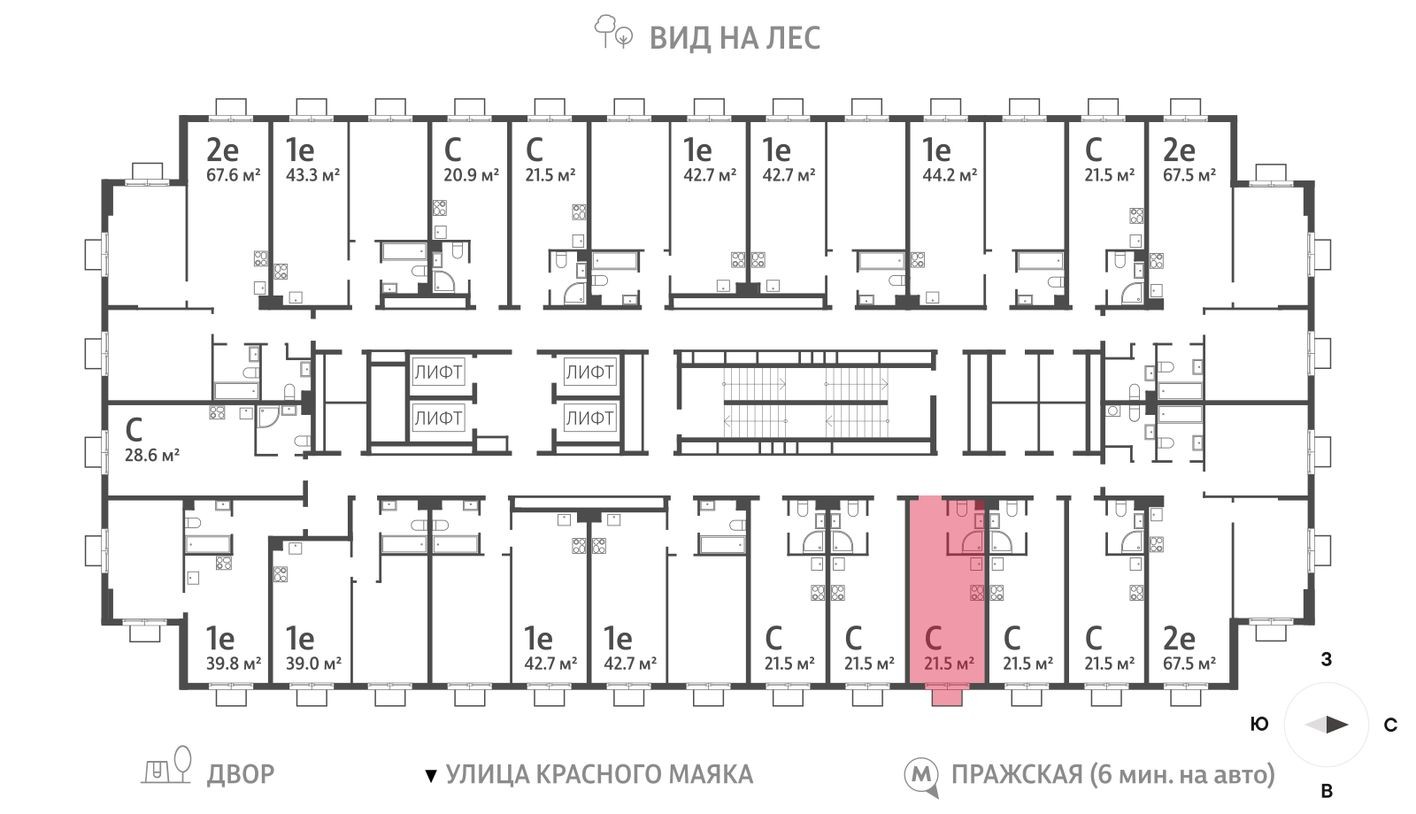 План этажа — Студия-квартира, 21.5 м²