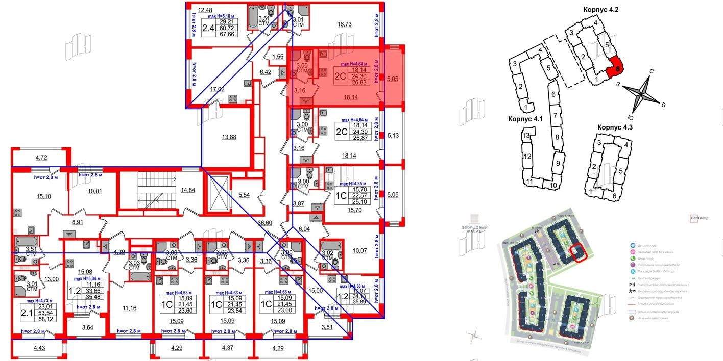 План этажа — Студия-квартира, 24.3 м²