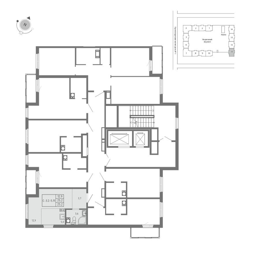 План этажа — Студия-квартира, 25.2 м²