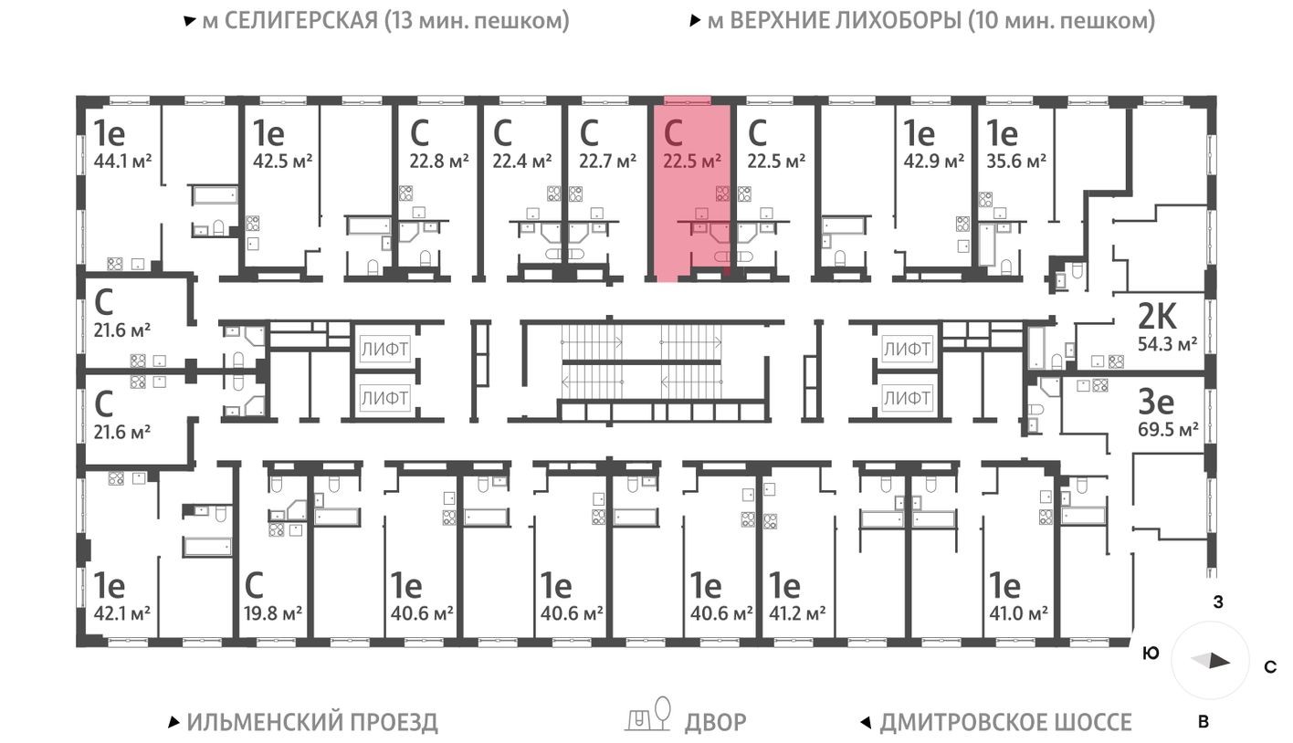 План этажа — Студия-квартира, 21.5 м²