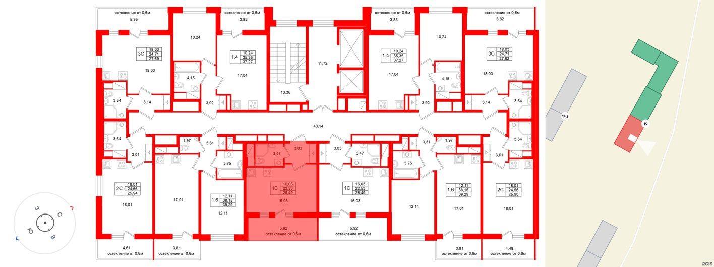 План этажа — Студия-квартира, 22.5 м²