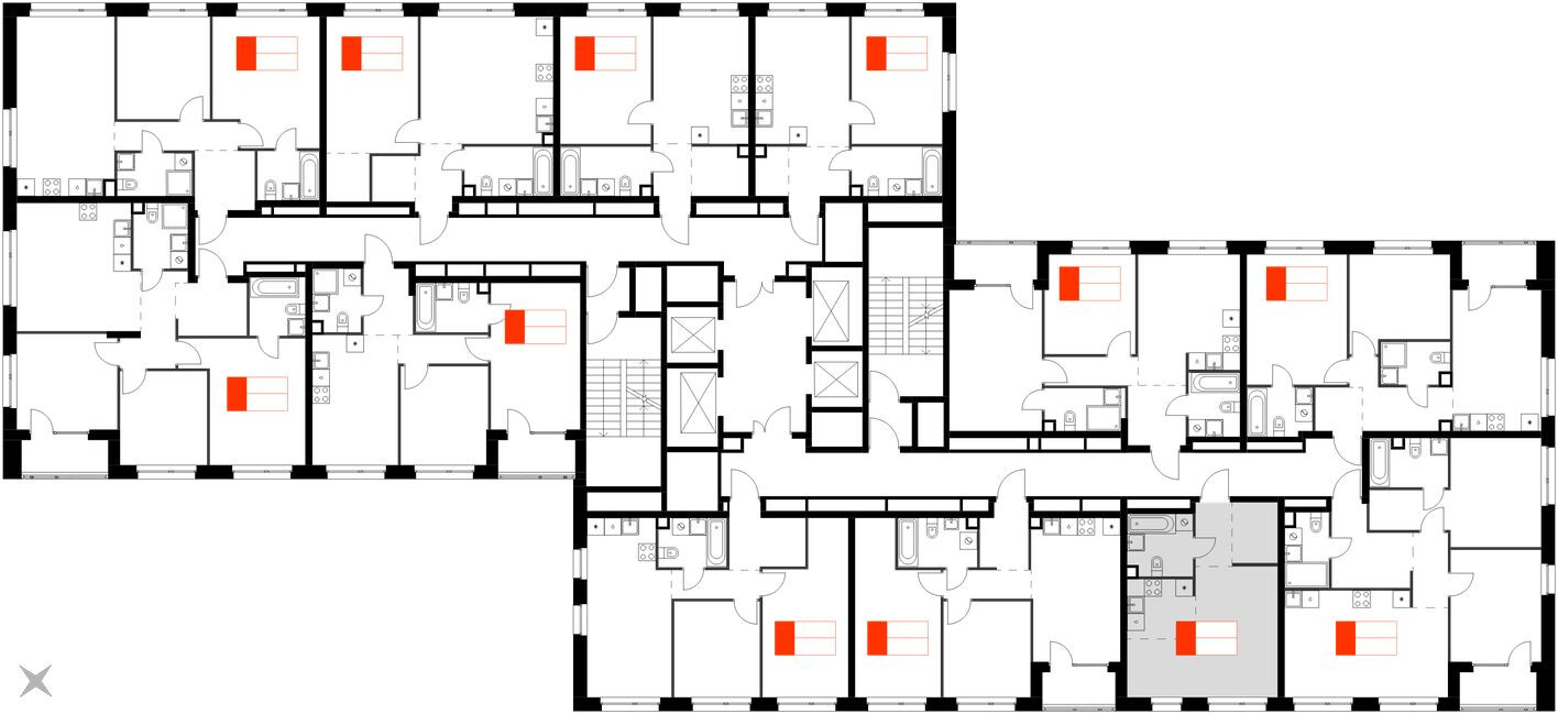 План этажа — 2е квартира, 51.4 м²