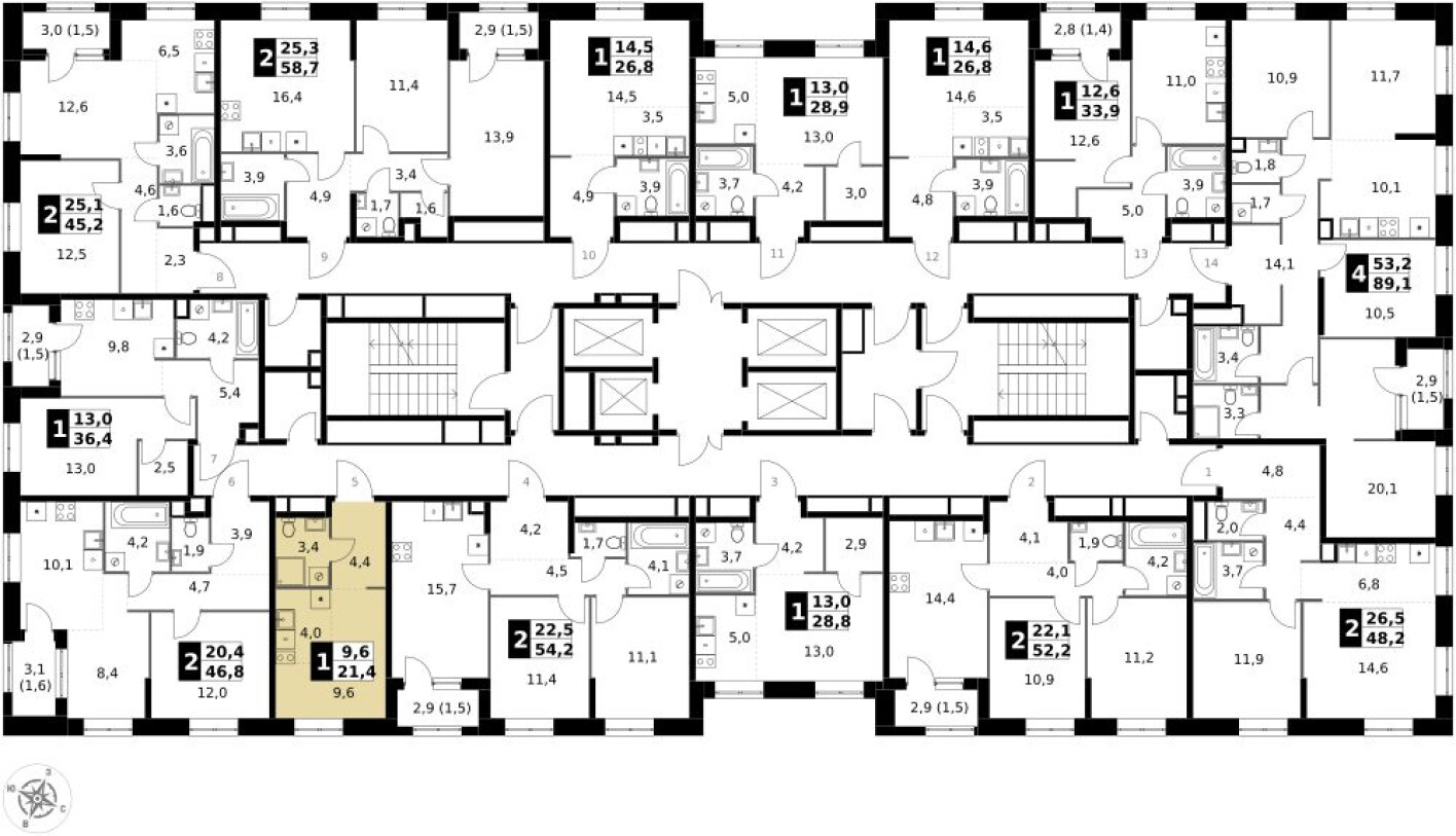 План этажа — Студия-квартира, 21.4 м²